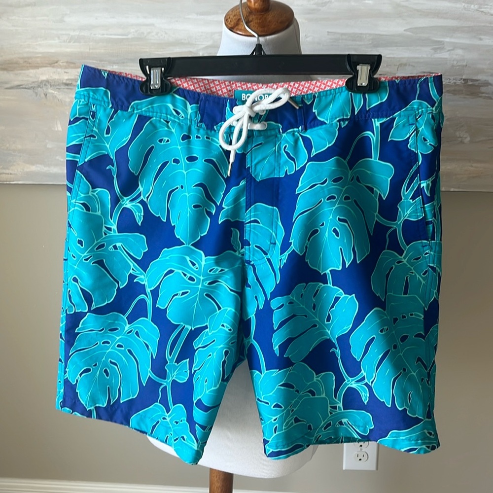Bonobos bright blue tropical print swim trunks